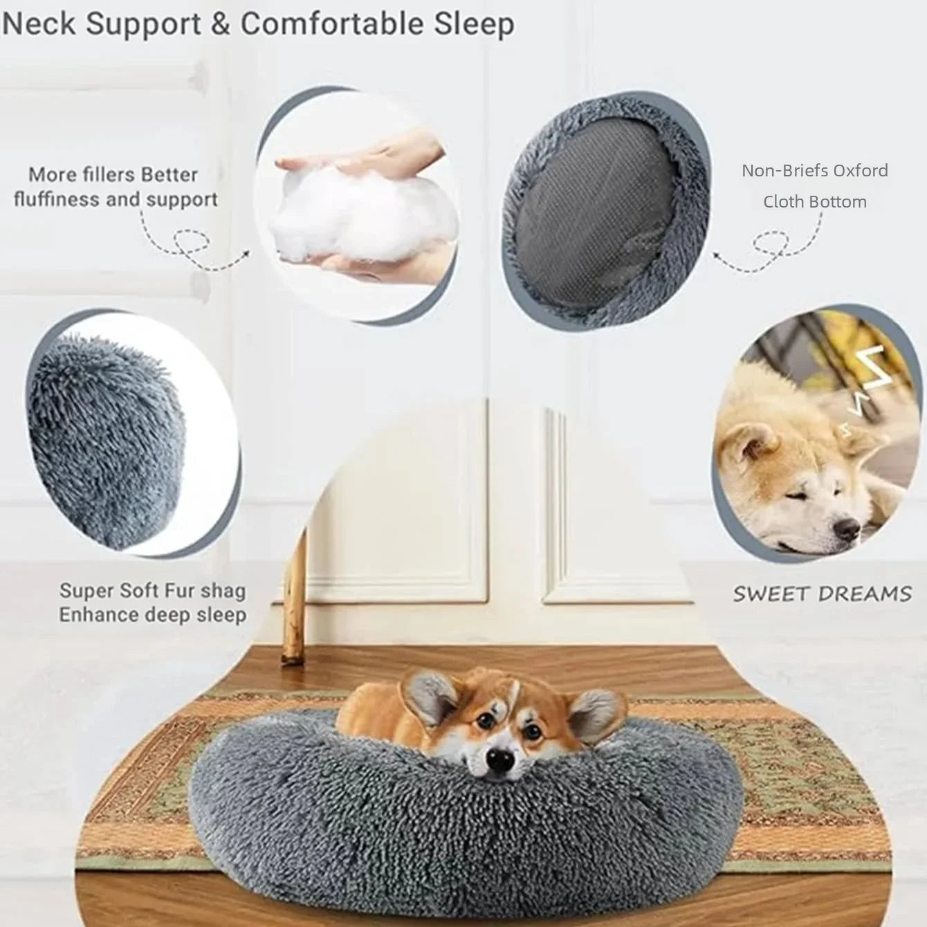 Pet Relief – Plush Round Pet Bed for Cats & Dogs | Super Soft, Warm & Cozy, Multiple Sizes (40–90cm)
